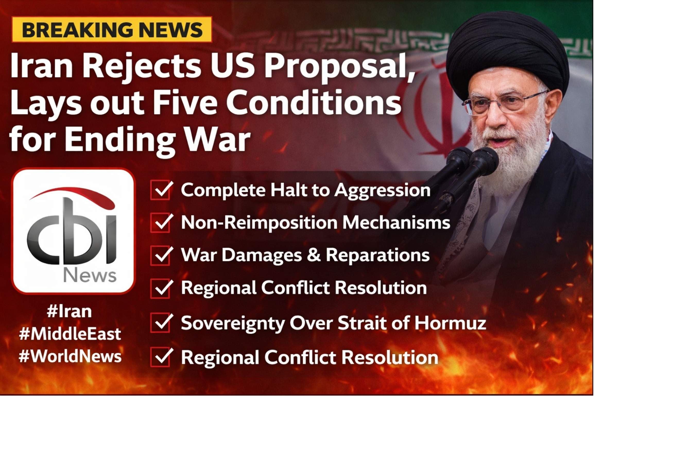 Iran Rejects US Proposal, Lays out Five Conditions for Ending War