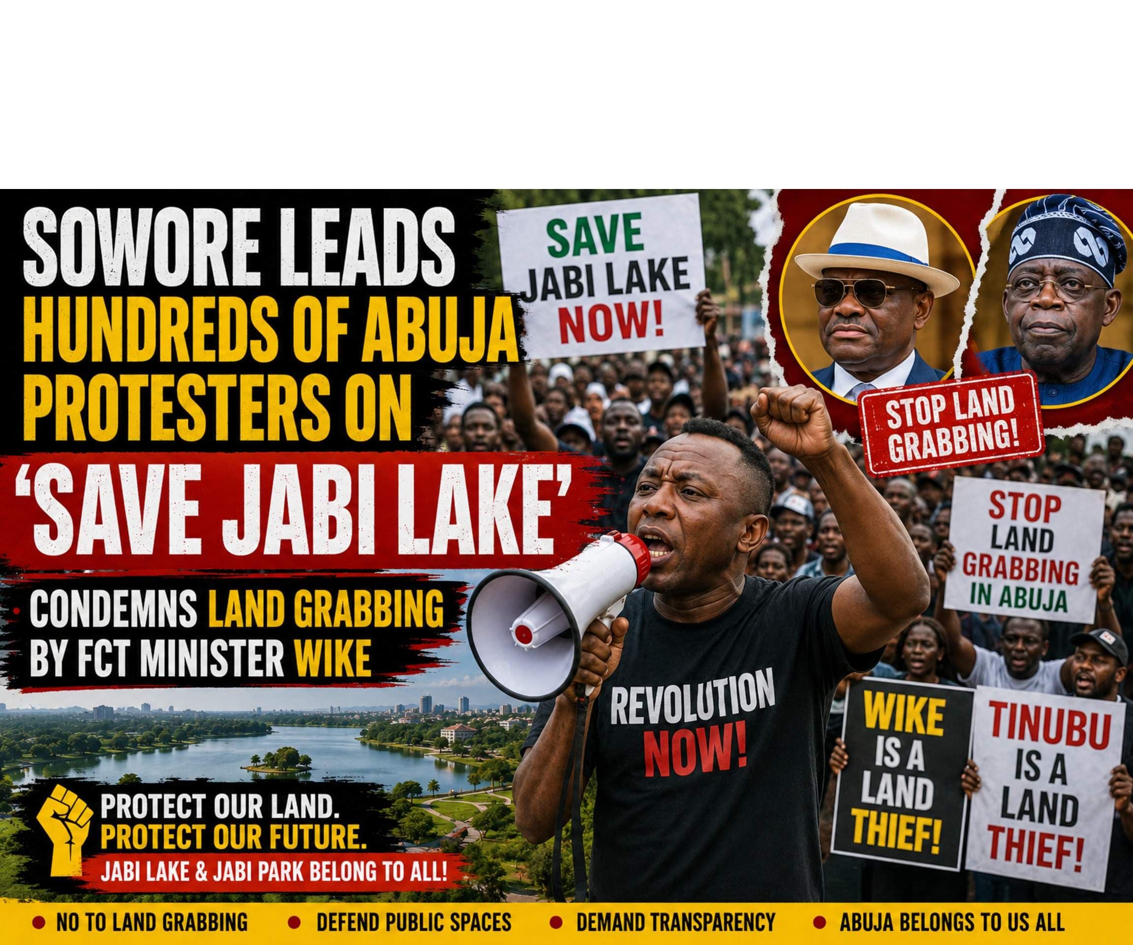 Sowore Leads Abuja Protest Against ‘Land Grabbing’, Demands Wike Hands Off Jabi Lake