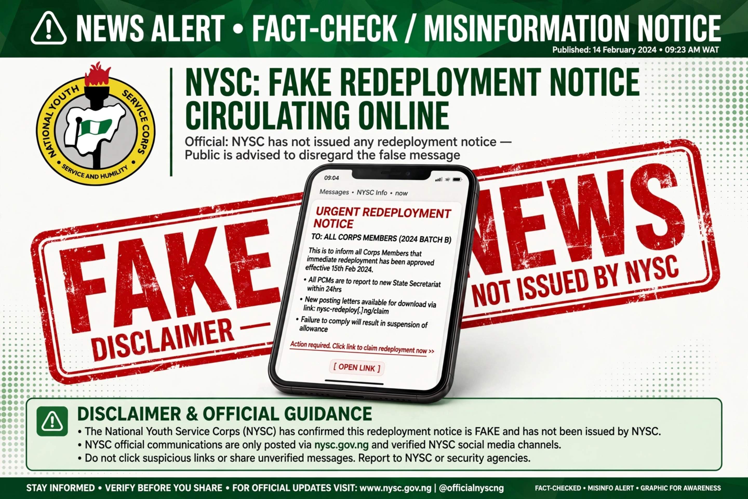 Beware! NYSC Disowns Trending Redeployment Notice