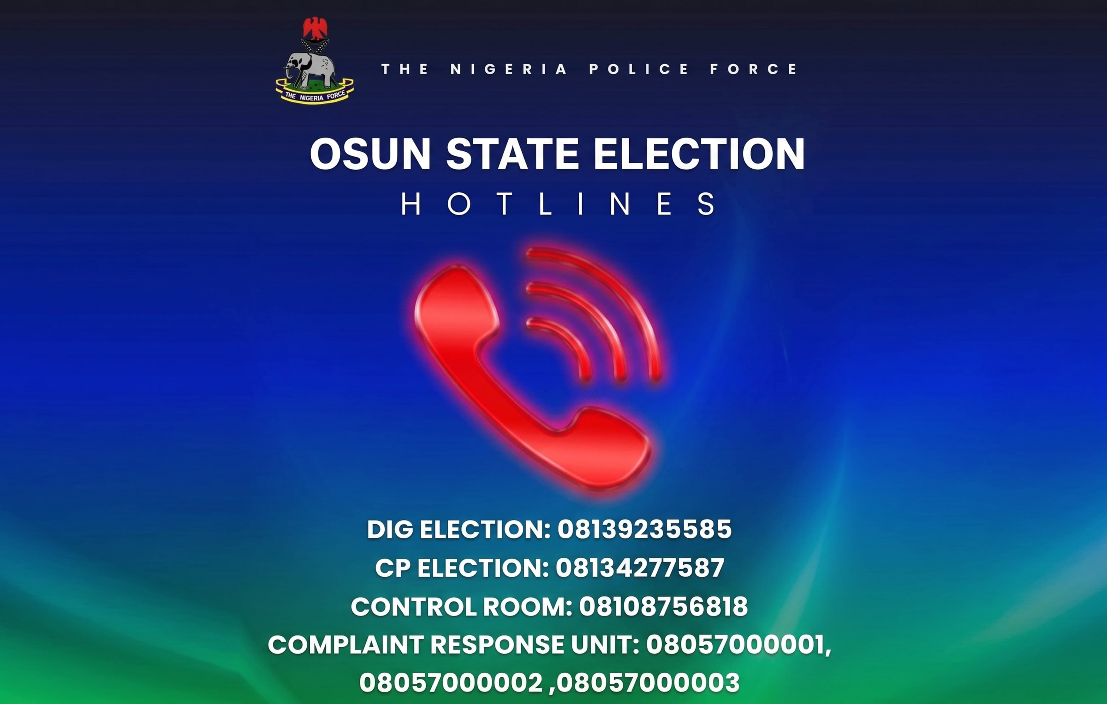 Police Share Hotlines Ahead of Osun Governorship Poll